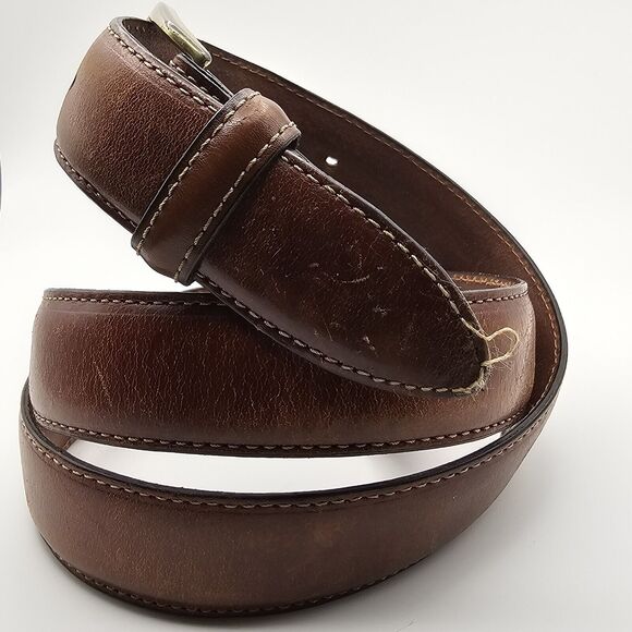 Tommy Hilfiger Leather Belt & Brass Buckle 38  1-1/8" Thick  4738-65 TINY FLAW - Picture 2 of 8